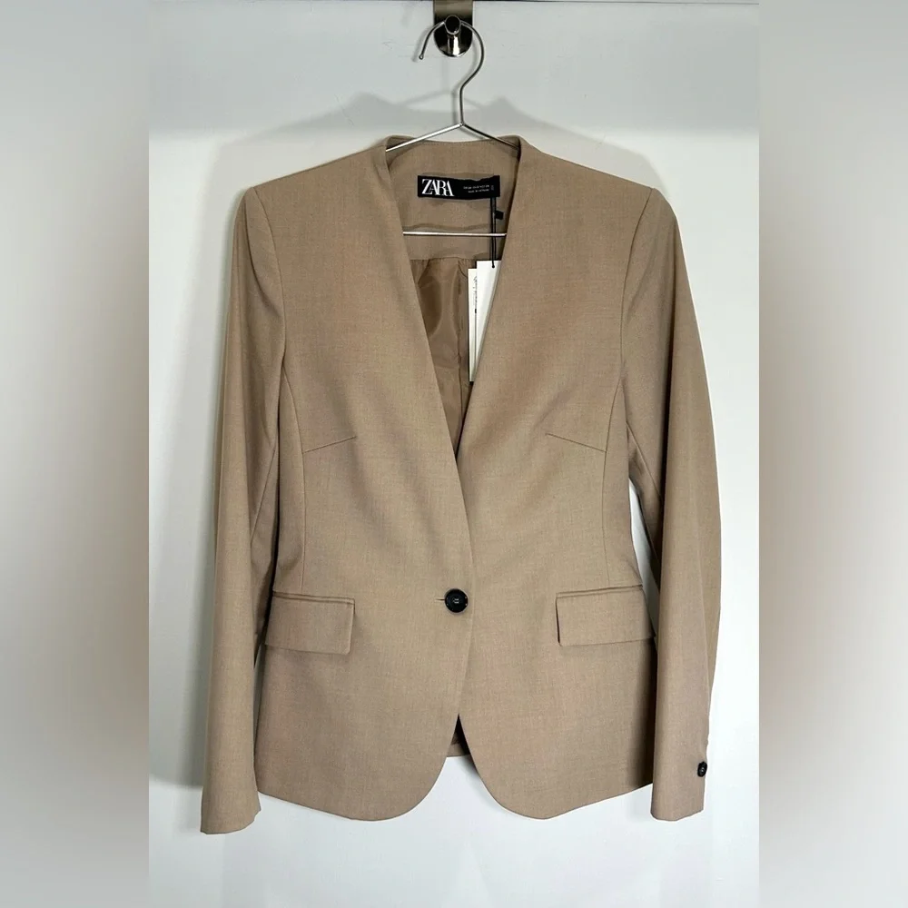 Zara Tailored Single-Button Blazer – Beige — 2 — NWT - Picture 1 of 4